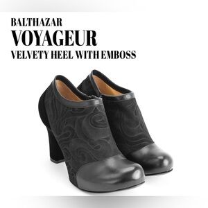 Fluevog EXCELLENT Balthazar Voyageur black velvety embossed heeled ankle boot -9